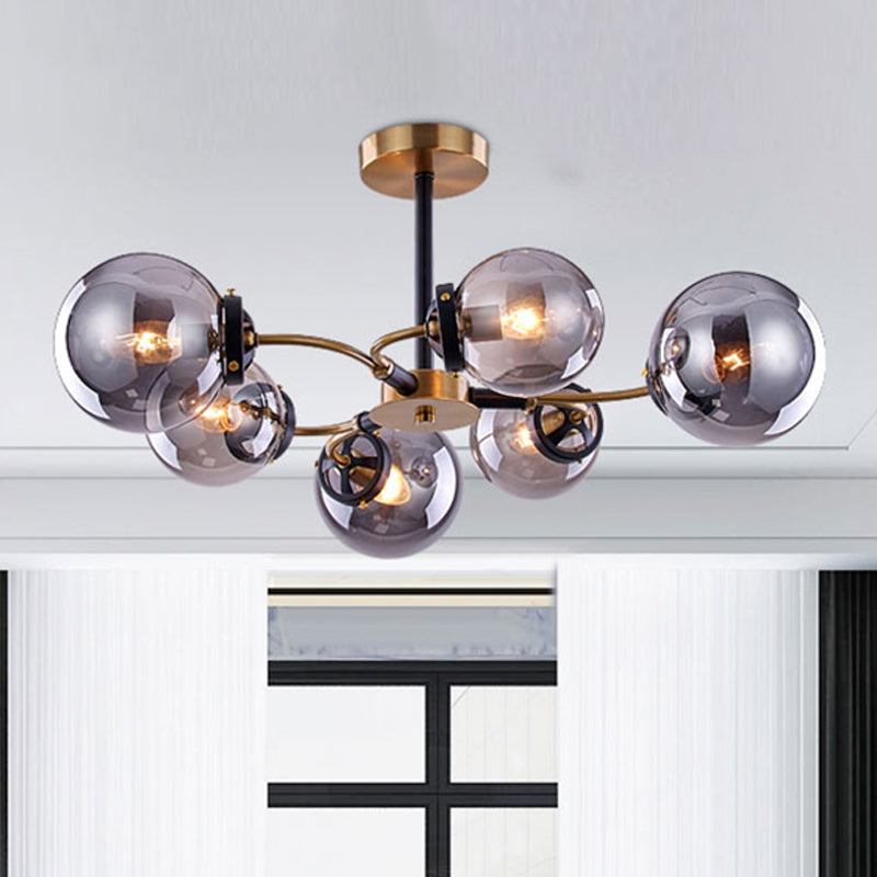 Modern Sphere Semi-Flush Ceiling Light In White/Smoke Gray Glass With 4/6/8 Lights For Living Room 6