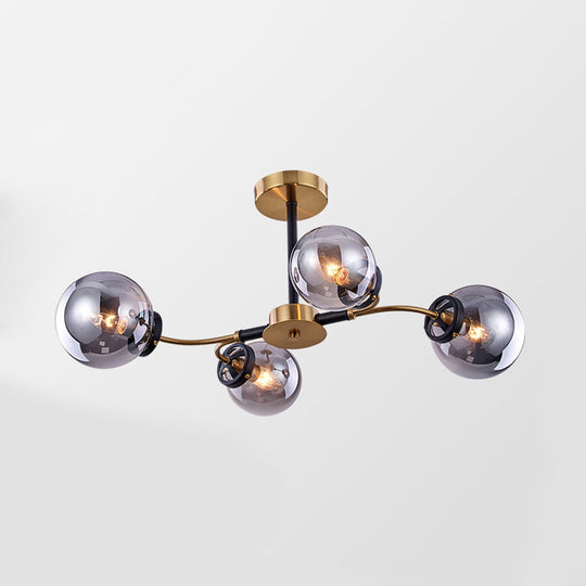 Modern Sphere Semi-Flush Ceiling Light In White/Smoke Gray Glass With 4/6/8 Lights For Living Room