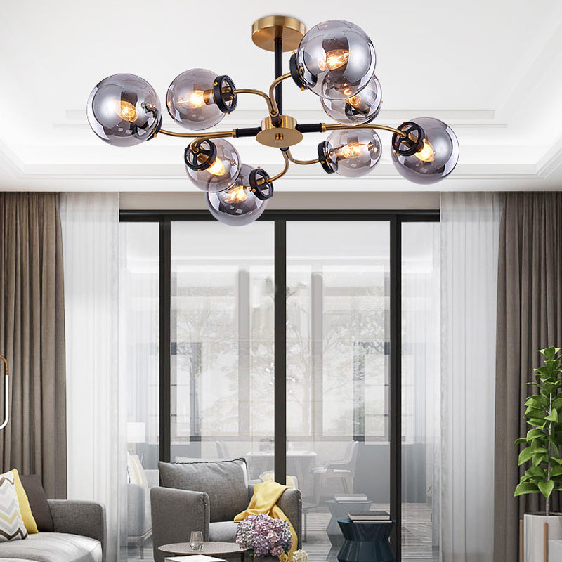 Modern Sphere Semi-Flush Ceiling Light in White/Smoke Gray Glass with 4/6/8 Lights for Living Room