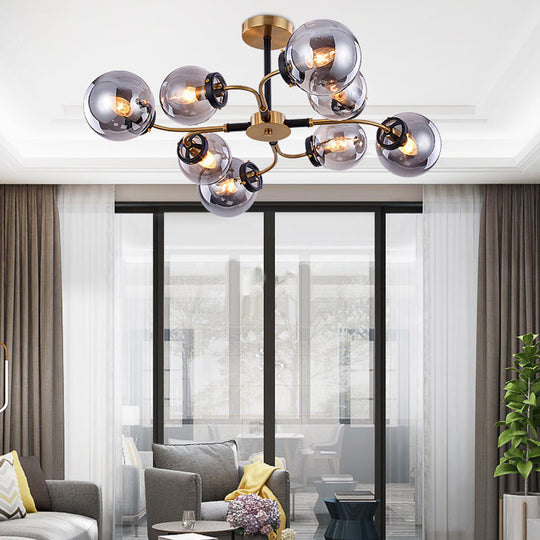 Modern Sphere Semi-Flush Ceiling Light In White/Smoke Gray Glass With 4/6/8 Lights For Living Room 8