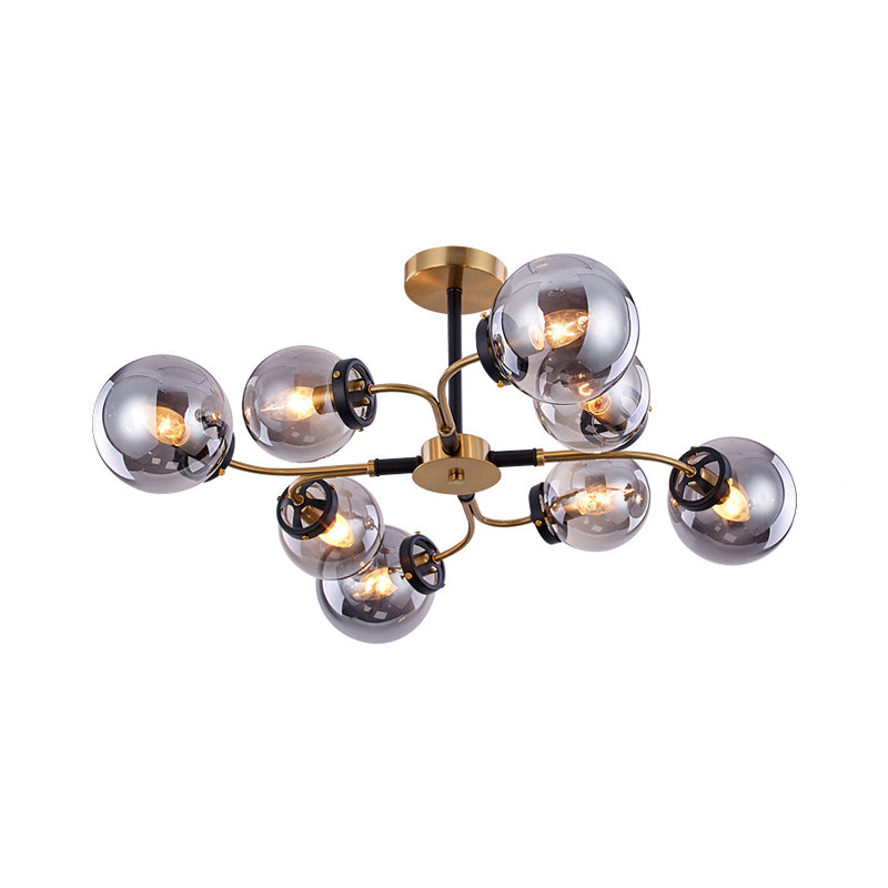 Modern Sphere Semi-Flush Ceiling Light in White/Smoke Gray Glass with 4/6/8 Lights for Living Room