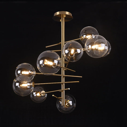 Minimalist Smoke Gray Glass Semi Flush Mount Light with Brass Accents - 6/9 Light Globe Shaped Fixture