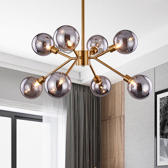 Contemporary Smoke Gray Glass Semi Flush Mount With Brass Finish - Illuminate Your Space 6/8 Bulbs!