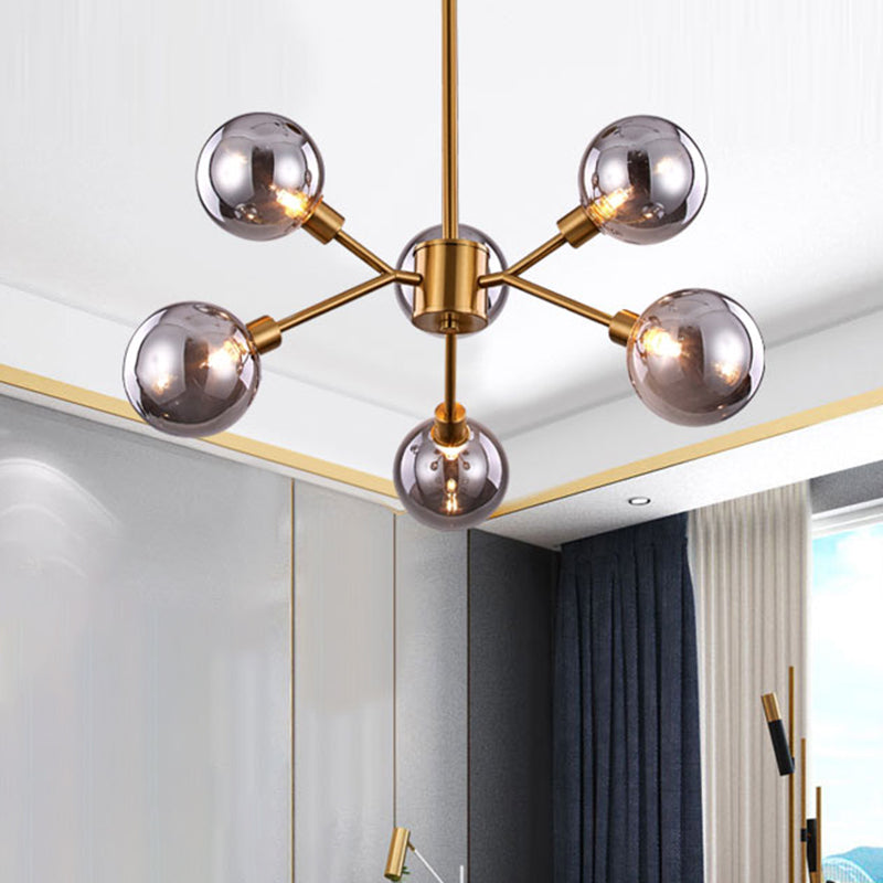 Contemporary Smoke Gray Glass Semi Flush Mount With Brass Finish - Illuminate Your Space 6/8 Bulbs!