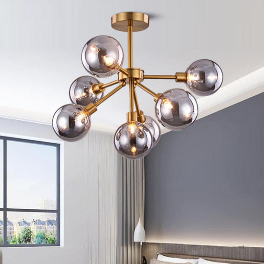 Minimalist Brass Semi Flush Chandelier - 7/9/10 Lights White/Smoke Gray Glass 7 / Smoke