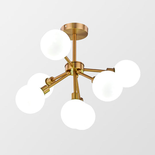 Minimalist Brass Semi Flush Chandelier - 7/9/10 Lights White/Smoke Gray Glass 7 / White