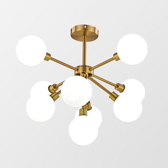 Minimalist Brass Flush Mount Chandelier with White/Smoke Gray Glass – 7/9/10 Lights