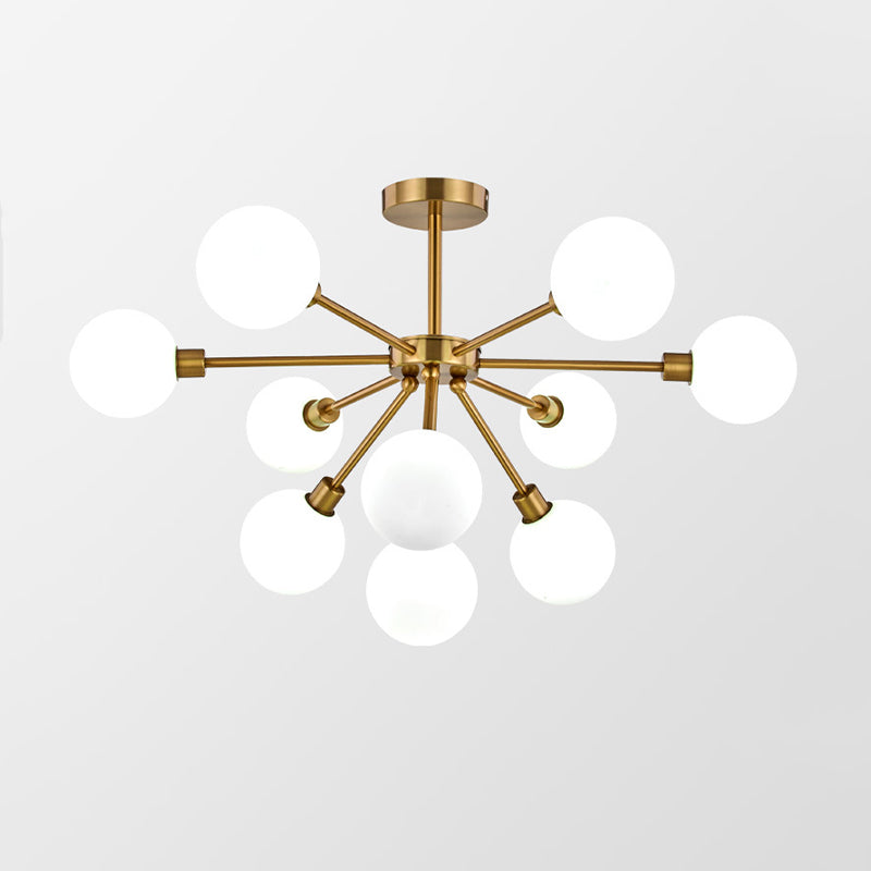 Minimalist Brass Semi Flush Chandelier - 7/9/10 Lights White/Smoke Gray Glass 10 / White