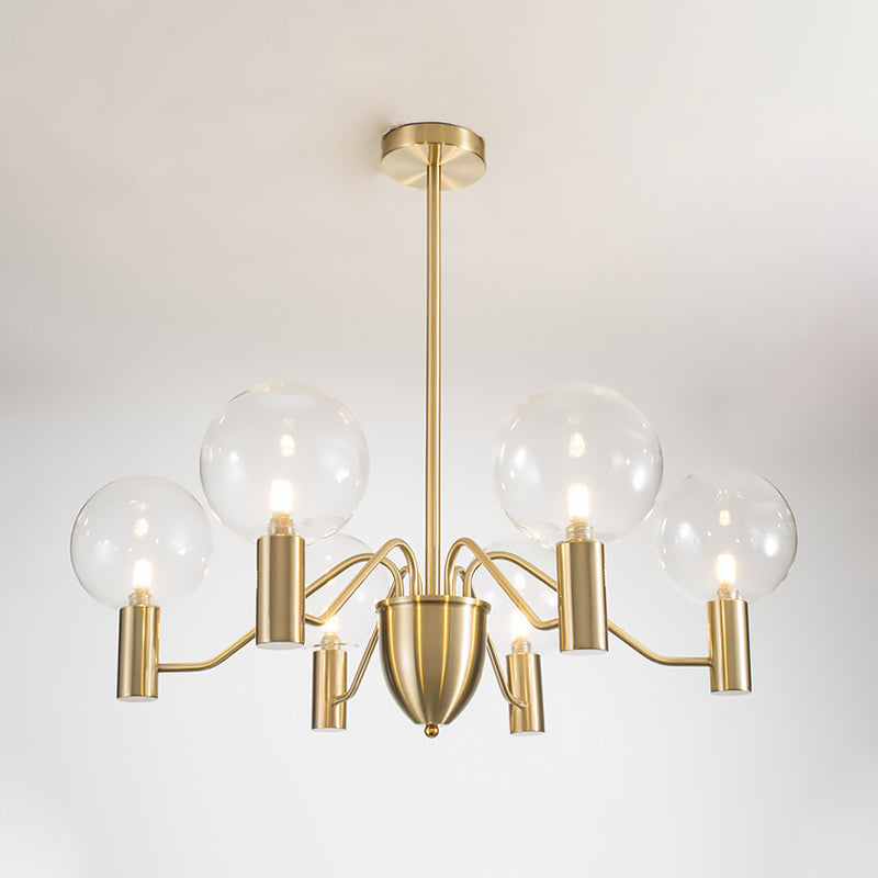 Minimalist Gold Globe Chandelier - 6-Light Clear Glass Pendant Lighting Fixture