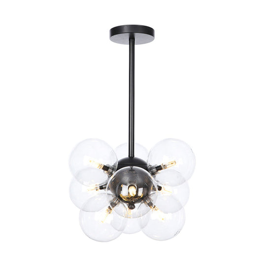 Minimalist Globe Semi Flush Ceiling Lamp - Gray/White/Red Glass - 9 Lights - Black/Brass/Chrome