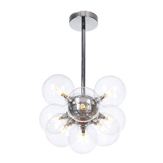 Minimalist Globe Semi Flush Ceiling Lamp - Gray/White/Red Glass - 9 Lights - Black/Brass/Chrome