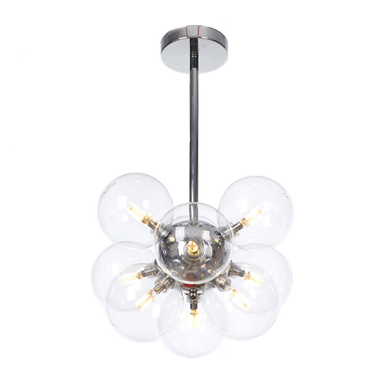 Minimalist Globe Semi Flush Ceiling Lamp - Gray/White/Red Glass 9 Lights Black/Brass/Chrome Chrome /