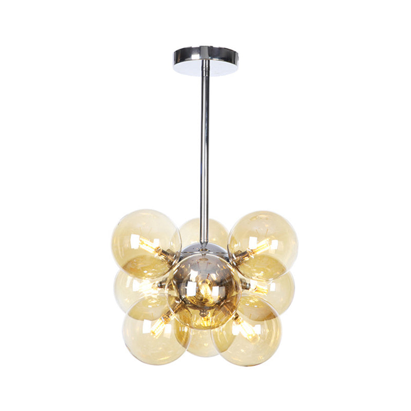 Minimalist Globe Semi Flush Ceiling Lamp - Gray/White/Red Glass - 9 Lights - Black/Brass/Chrome