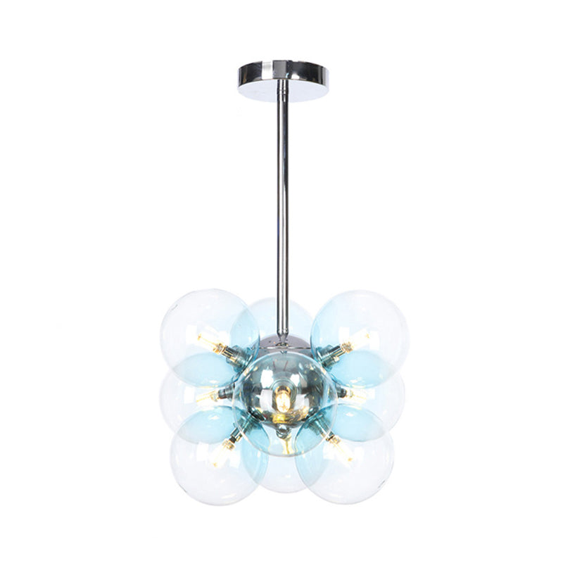 Minimalist Globe Semi Flush Ceiling Lamp - Gray/White/Red Glass - 9 Lights - Black/Brass/Chrome