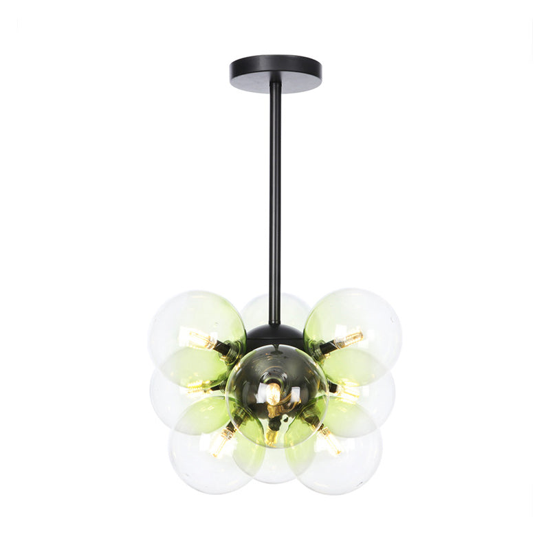 Minimalist Globe Semi Flush Ceiling Lamp - Gray/White/Red Glass - 9 Lights - Black/Brass/Chrome