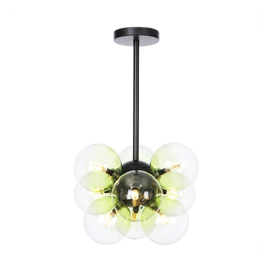 Minimalist Globe Semi Flush Ceiling Lamp - Gray/White/Red Glass - 9 Lights - Black/Brass/Chrome