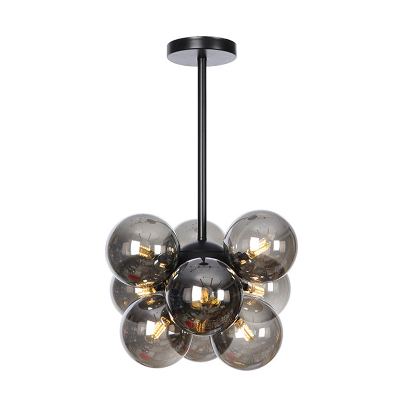 Minimalist Globe Semi Flush Ceiling Lamp - Gray/White/Red Glass - 9 Lights - Black/Brass/Chrome