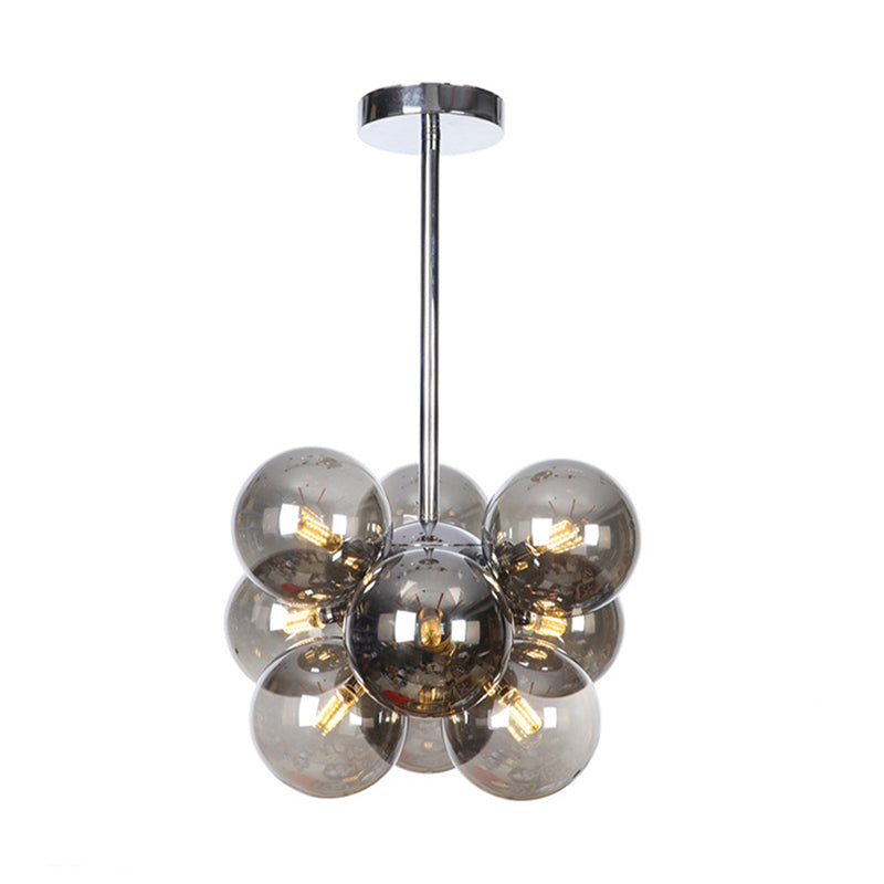 Minimalist Globe Semi Flush Ceiling Lamp - Gray/White/Red Glass - 9 Lights - Black/Brass/Chrome