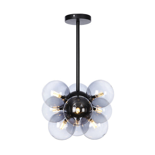 Minimalist Globe Semi Flush Ceiling Lamp - Gray/White/Red Glass - 9 Lights - Black/Brass/Chrome