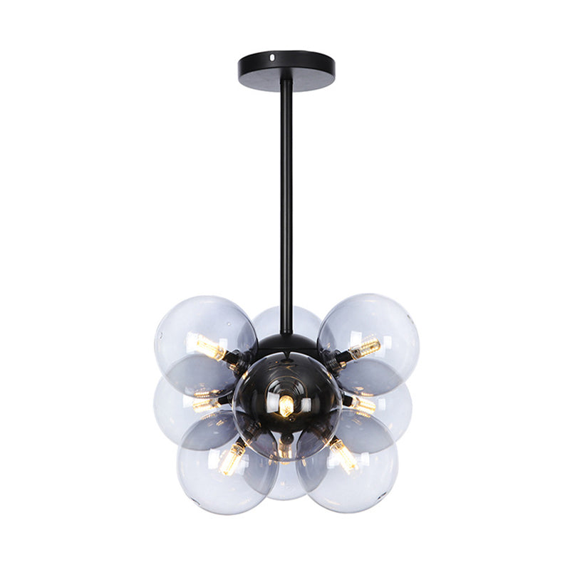 Minimalist Globe Semi Flush Ceiling Lamp - Gray/White/Red Glass 9 Lights Black/Brass/Chrome Black /