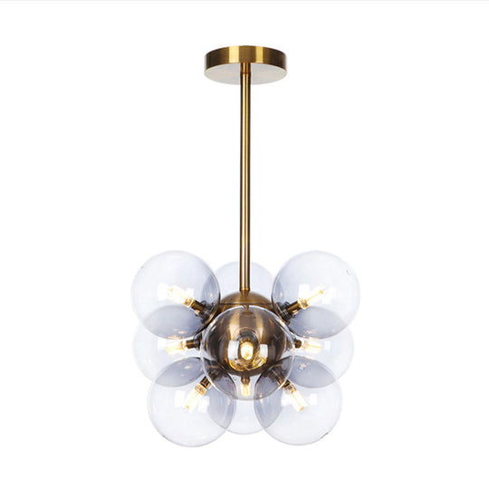 Minimalist Globe Semi Flush Ceiling Lamp - Gray/White/Red Glass - 9 Lights - Black/Brass/Chrome