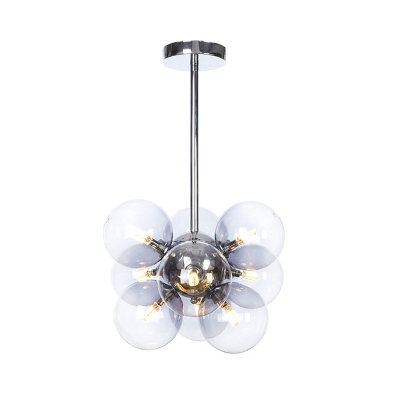 Minimalist Globe Semi Flush Ceiling Lamp - Gray/White/Red Glass - 9 Lights - Black/Brass/Chrome