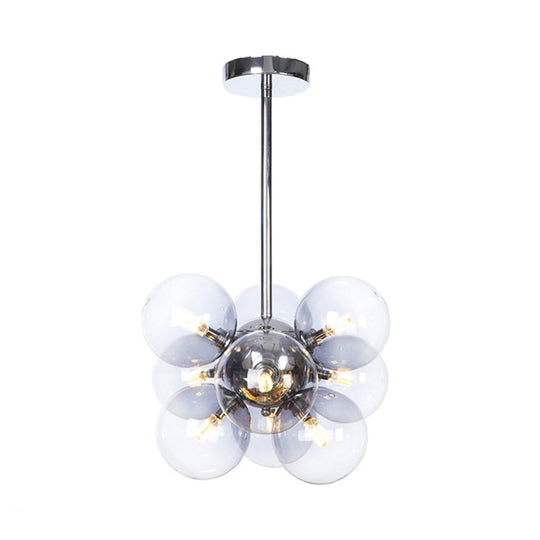 Minimalist Globe Semi Flush Ceiling Lamp - Gray/White/Red Glass - 9 Lights - Black/Brass/Chrome