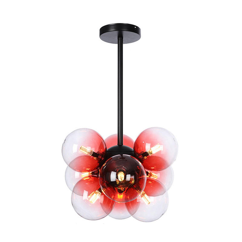 Minimalist Globe Semi Flush Ceiling Lamp - Gray/White/Red Glass 9 Lights Black/Brass/Chrome Black /