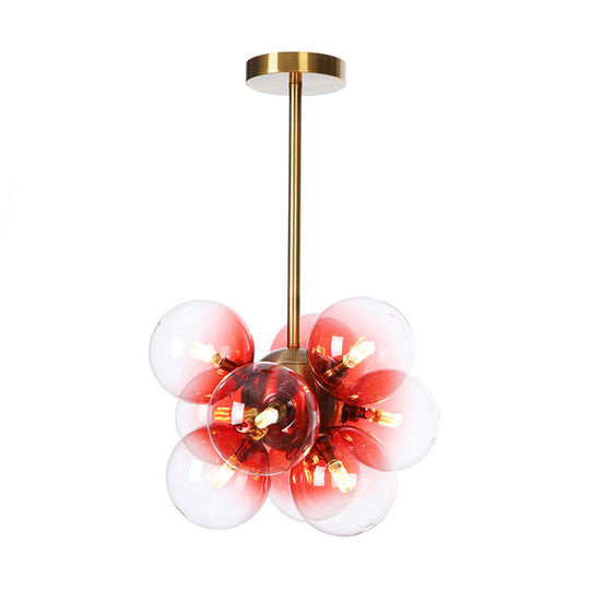 Minimalist Globe Semi Flush Ceiling Lamp - Gray/White/Red Glass - 9 Lights - Black/Brass/Chrome