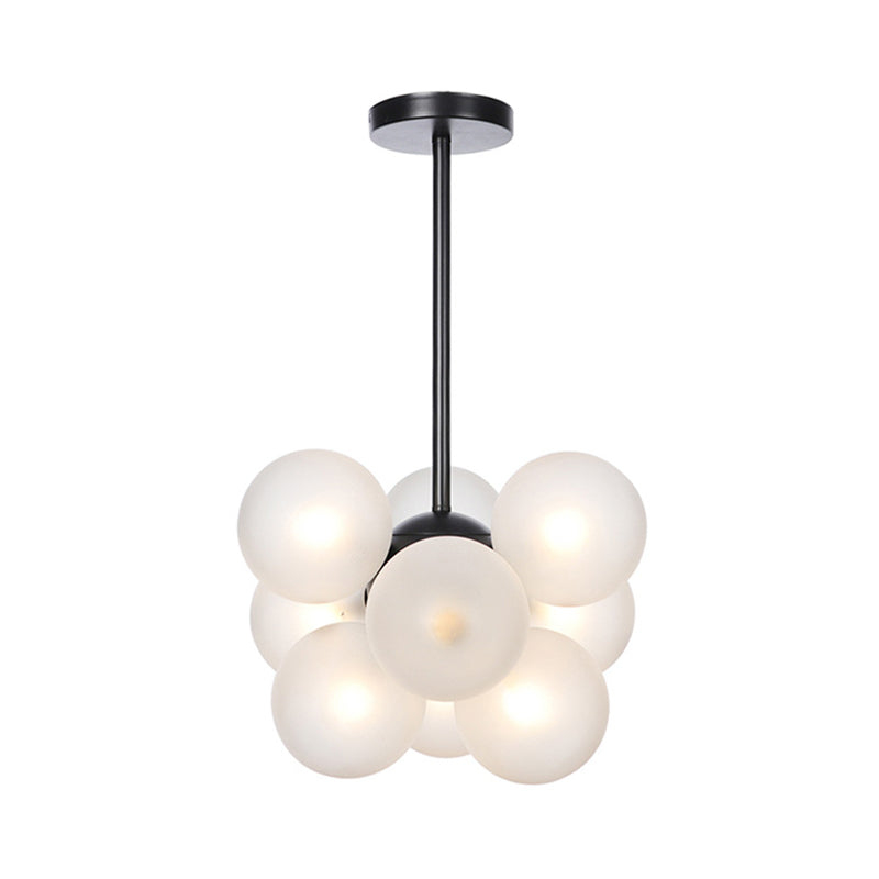 Minimalist Globe Semi Flush Ceiling Lamp - Gray/White/Red Glass - 9 Lights - Black/Brass/Chrome