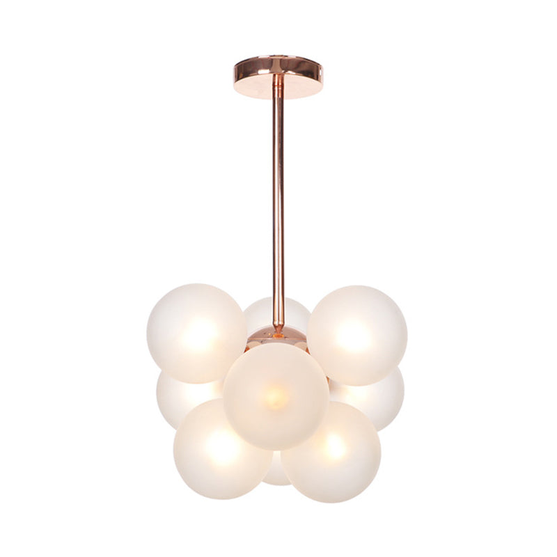 Sleek Copper Ceiling Mounted Globe Semi Flush Light with Minimalist White/Green/Blue Glass – 9 Lights