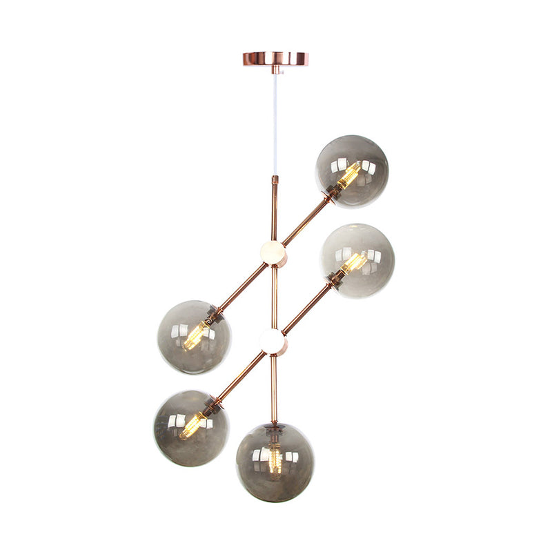 Minimalist 3/5-Light Spherical Glass Chandelier For Living Room - Smoke Gray/White/Clear Pendant