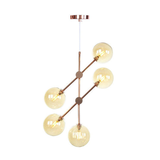 Minimalist 3/5-Light Spherical Glass Chandelier For Living Room - Smoke Gray/White/Clear Pendant