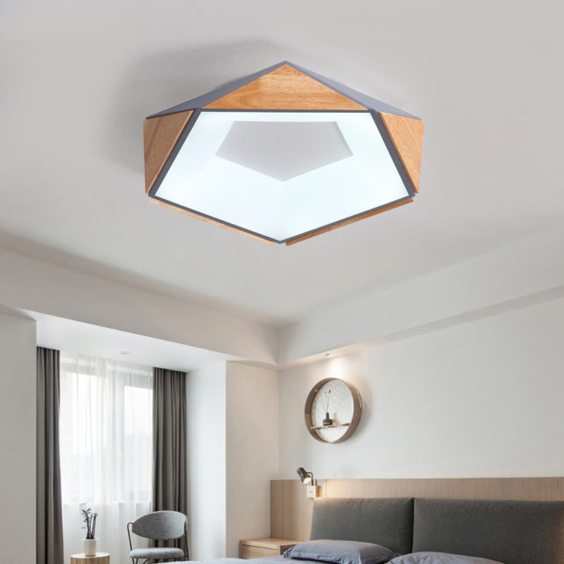 Nordic Style Led Ceiling Lamp Kit In Natural Wood Grey/White/Pink - Warm/White Light 18/21.5 W