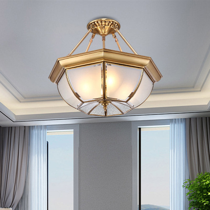 Traditional Glass Bowl Dining Room Ceiling Light, Brass Semi Flush Mount, 3/4 Bulbs, 14"/16"/18" Dia