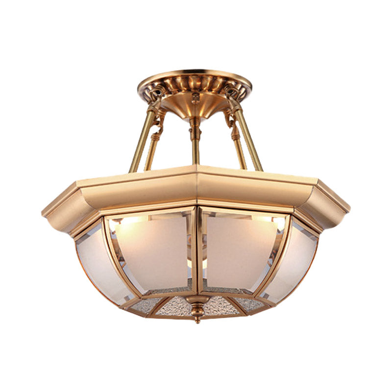 Traditional Glass Bowl Dining Room Ceiling Light, Brass Semi Flush Mount, 3/4 Bulbs, 14"/16"/18" Dia