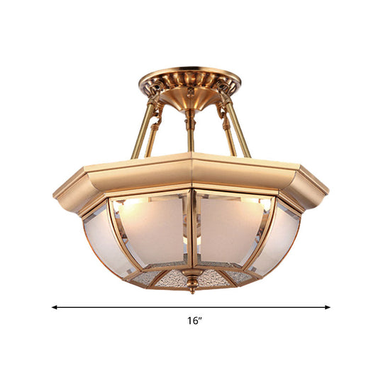 Traditional Glass Bowl Dining Room Ceiling Light, Brass Semi Flush Mount, 3/4 Bulbs, 14"/16"/18" Dia