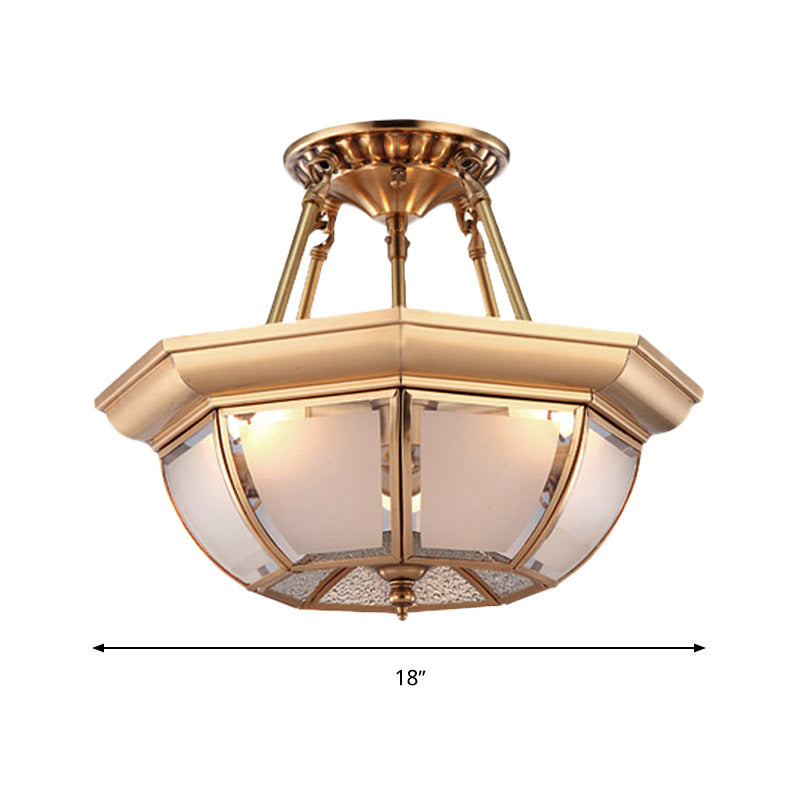 Traditional Glass Bowl Dining Room Ceiling Light, Brass Semi Flush Mount, 3/4 Bulbs, 14"/16"/18" Dia