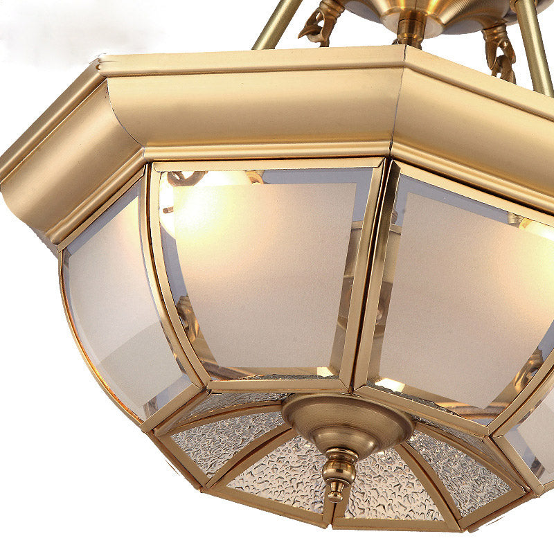 Traditional Glass Bowl Dining Room Ceiling Light, Brass Semi Flush Mount, 3/4 Bulbs, 14"/16"/18" Dia