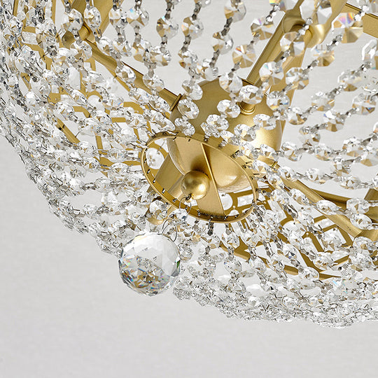 Gold Dome Semi Flush Mount Light with Postmodern K9 Crystal Accents - 3 Lights for Bedroom Ceiling