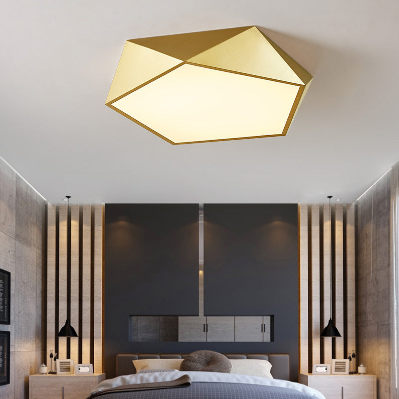 Modernist Gold Finish LED Pentagon Bedroom Flush Ceiling Light Fixture (16.5"/20.5"W)