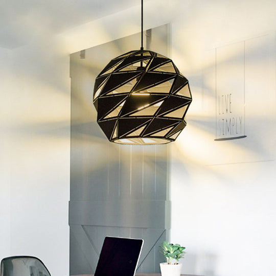 10"/12.5" Metal Laser-Cut Pendant Light Fixture: Modern 1-Light Hanging Lamp Kit in White/Black