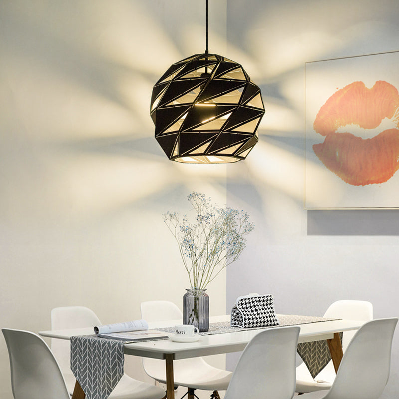 10"/12.5" Metal Laser-Cut Pendant Light Fixture: Modern 1-Light Hanging Lamp Kit in White/Black