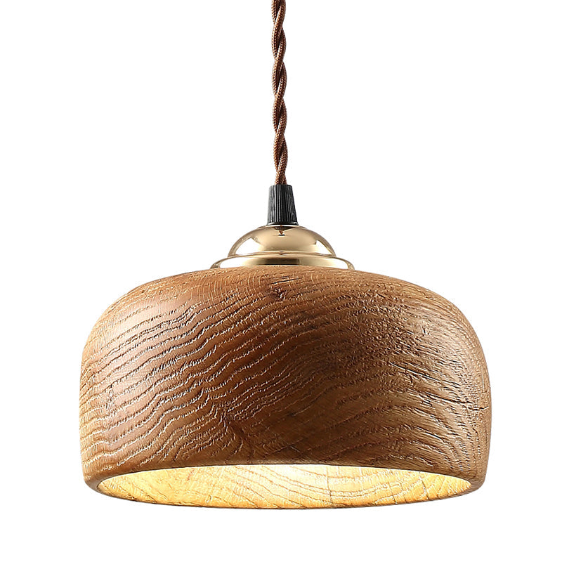 Modern Brown Drum Ceiling Light With Wood Hanging Fixture - Ideal For Dining Room