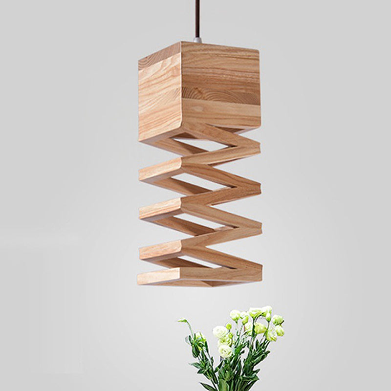 Modern Wood Pendant Light In Beige For Living Room Ceiling - Head Frame Fixture