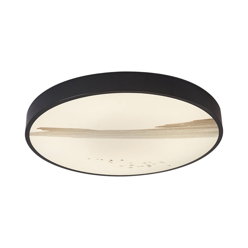 Contemporary Round Flush LED Ceiling Light in Black - Ideal for Dining Rooms, featuring Metal Construction and Warm White Illumination