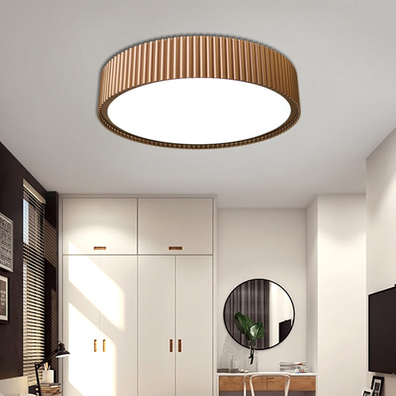 Modernist Metal Drum Flush Ceiling Light Fixture - 18"/22" Dia Coffee LED Flush Mount Lamp in White/Warm/Natural Light