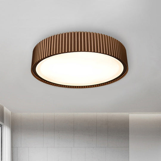 Modernist Metal Drum Flush Ceiling Light Fixture - 18"/22" Dia Coffee LED Flush Mount Lamp in White/Warm/Natural Light