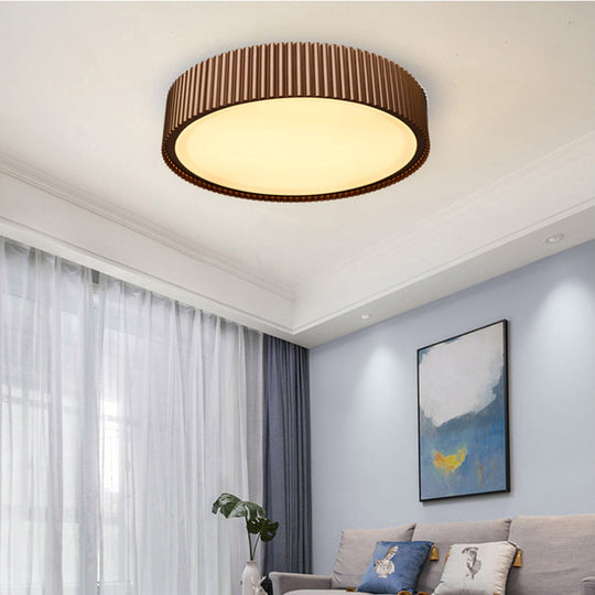 Modernist Metal Drum Flush Ceiling Light Fixture - 18/22 Dia Coffee Led Mount Lamp In