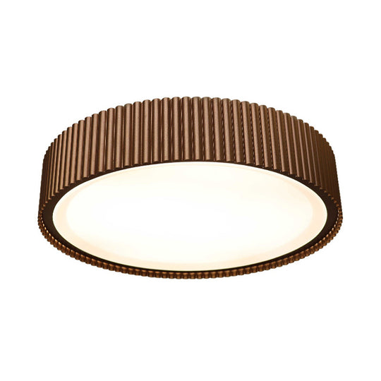 Modernist Metal Drum Flush Ceiling Light Fixture - 18"/22" Dia Coffee LED Flush Mount Lamp in White/Warm/Natural Light